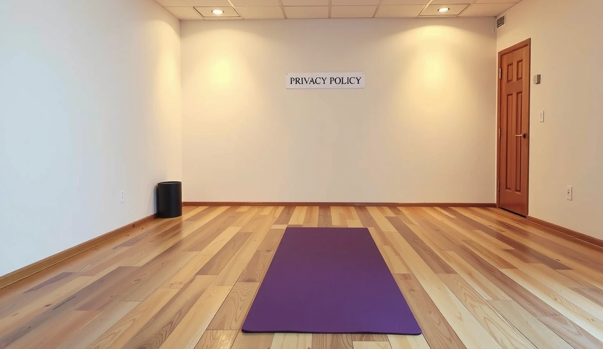 A serene yoga studio with soft lighting and a single yoga mat, emphasizing peace and privacy.